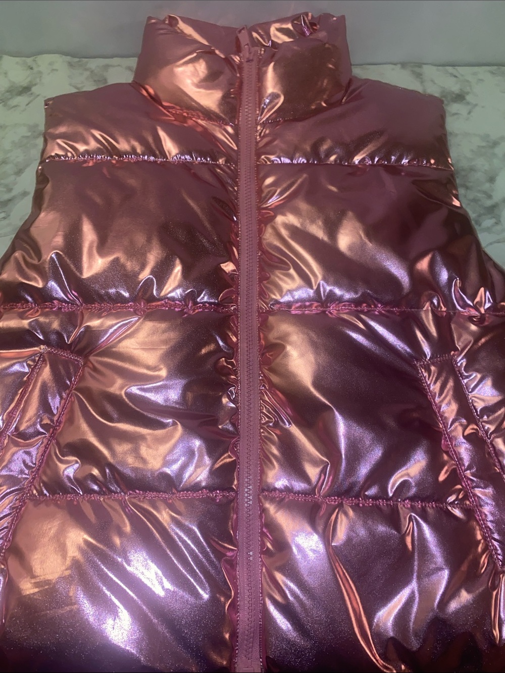No Boundaries Metallic Rose Pink Puffer Vest - Kids